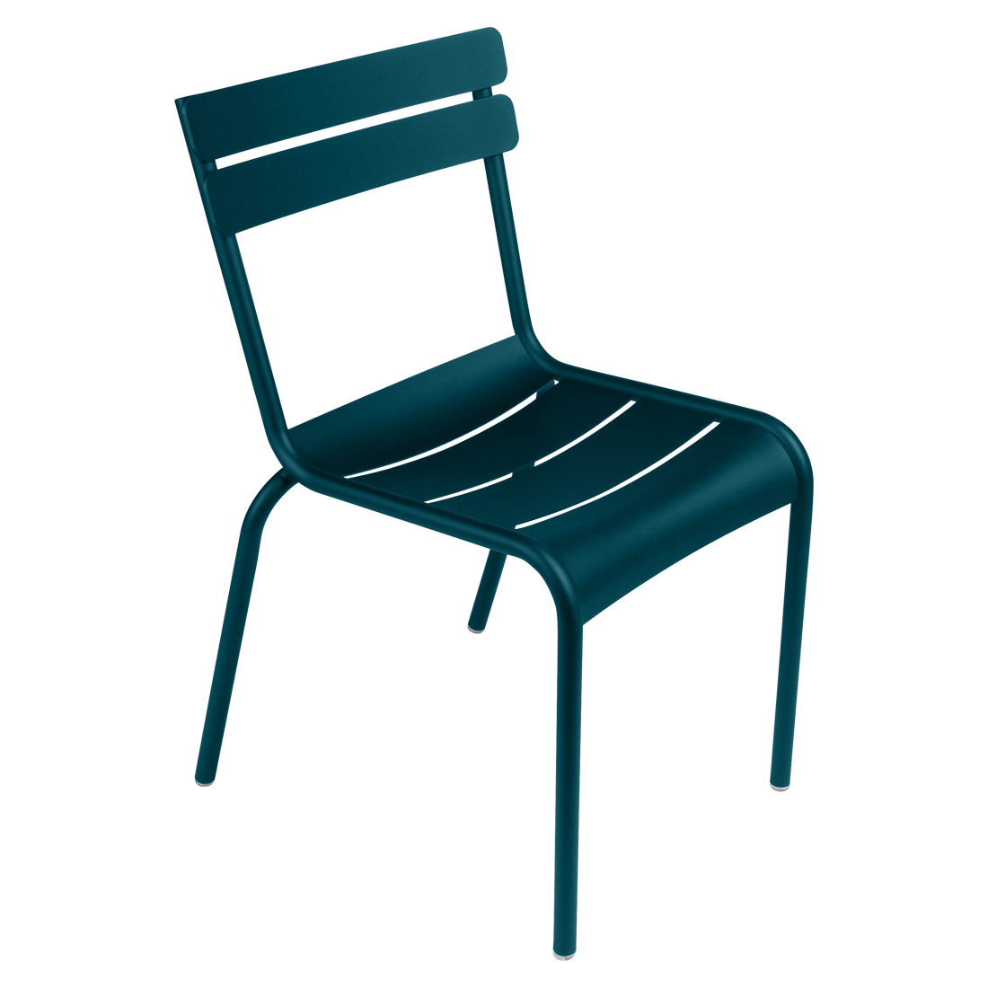 Fermob Luxembourg Side Chair in Acapulco Blue powder-coated steel, the Luxembourg garden chair from France