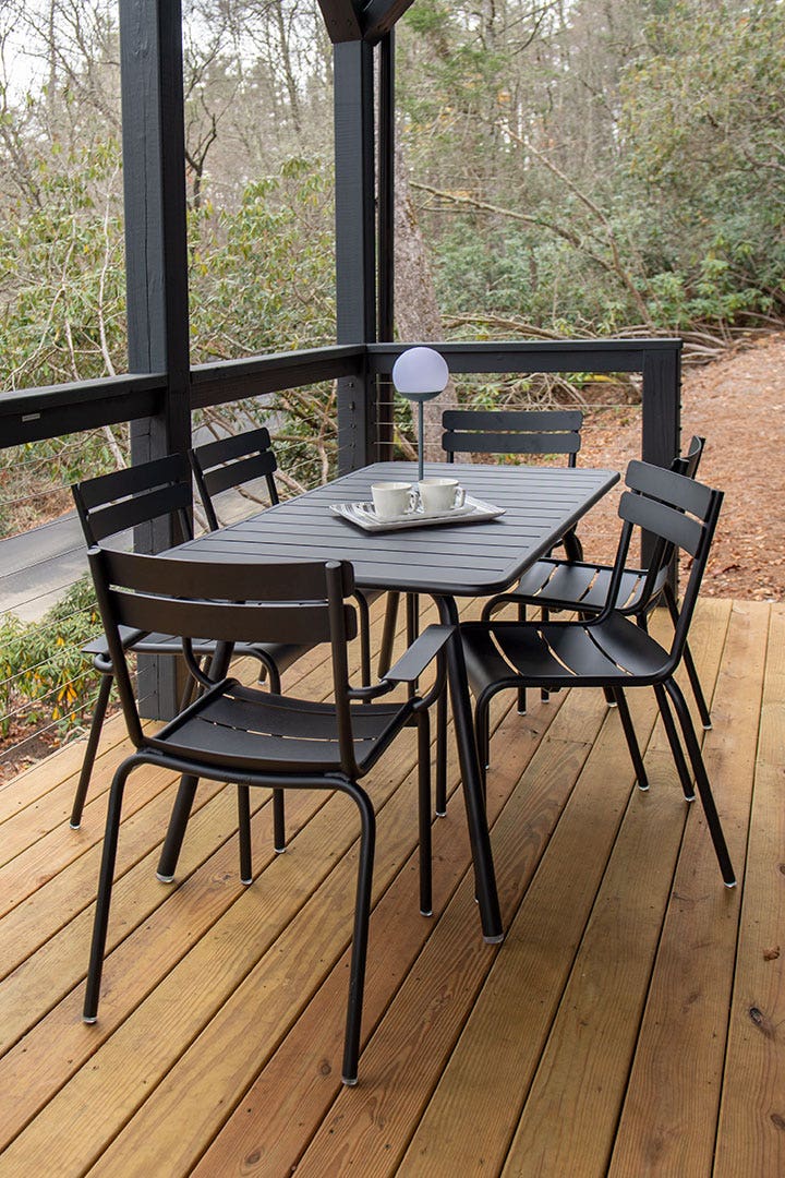 Fermob Luxembourg High Stool in Liquorice powder-coated steel, the Luxembourg garden chair from France