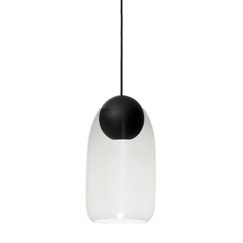 Mater Liuku Pendant with Shade, Ball in black stain lacquered linden with transparent glass