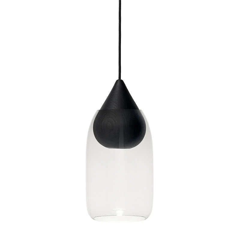 Mater Liuku Pendant with Shade, Drop in black stain lacquered linden with transparent glass