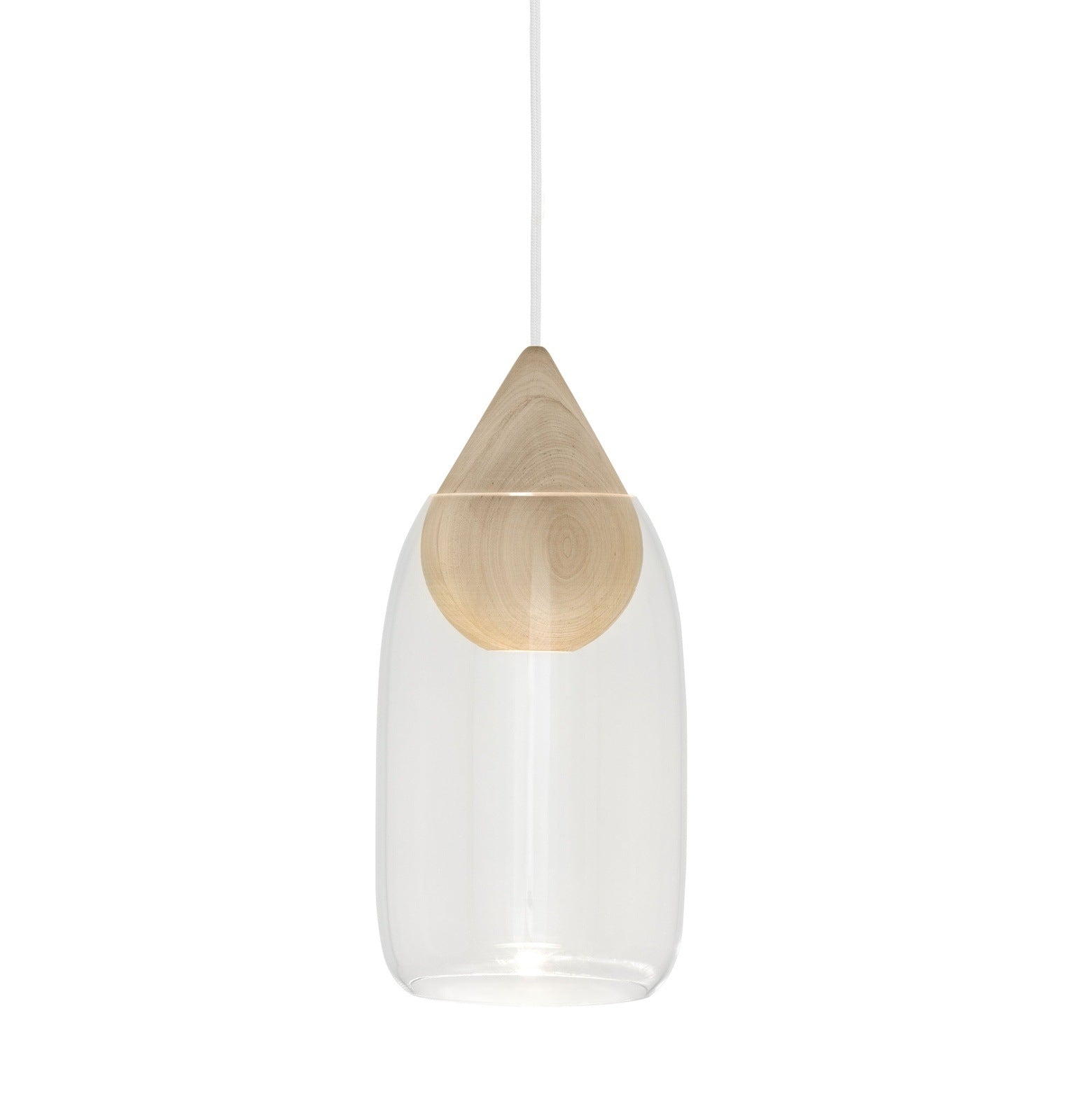 Liuku clear drop pendant lamp, stylish lighting crafted by Mater featured at Comosum