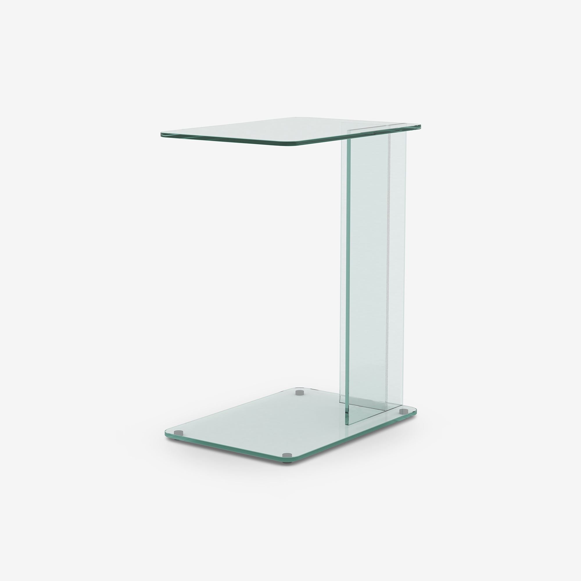 Case Lucent laptop table in clear tempered glass, designed by Matthew Hilton.