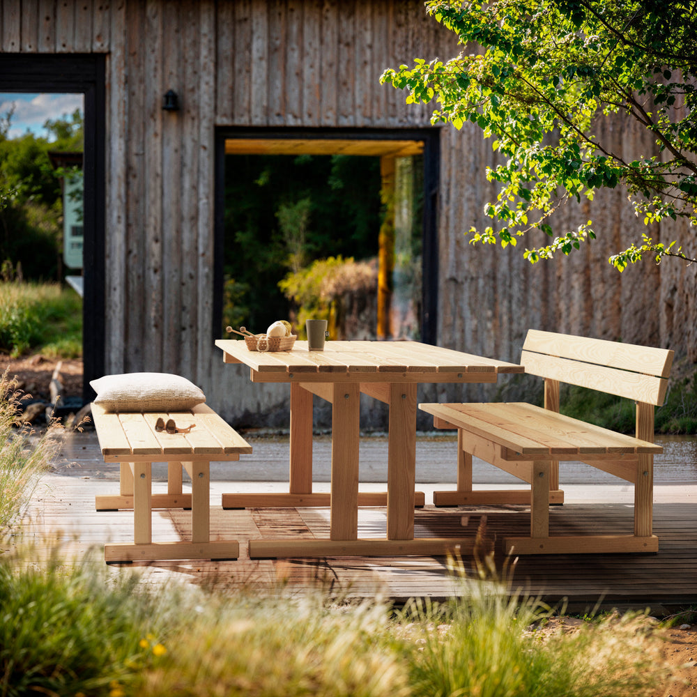 FDB Møbler Ermelunden Bench with backrest in solid pine, designed by Børge Mogensen