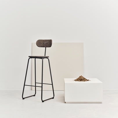Mater Earth Stool with Backrest in solid wood, designed by Space Copenhagen