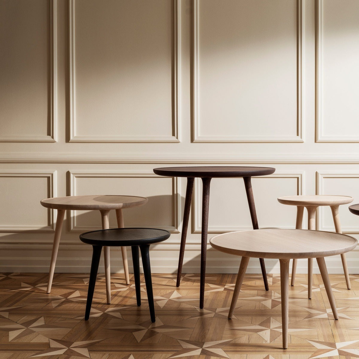 Mater Accent Cafe Table in solid wood styled in an interior setting
