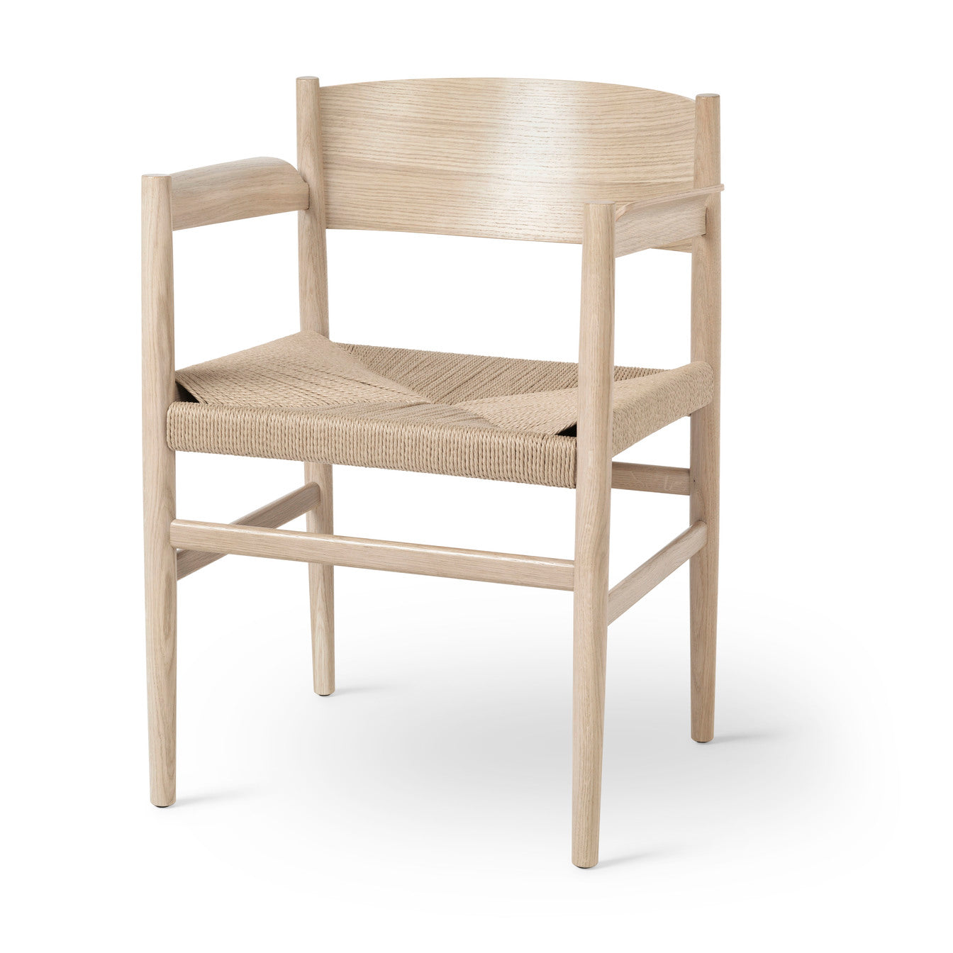 Mater Nestor chair in white oak with papercord, eco friendly seating crafted with Comosum