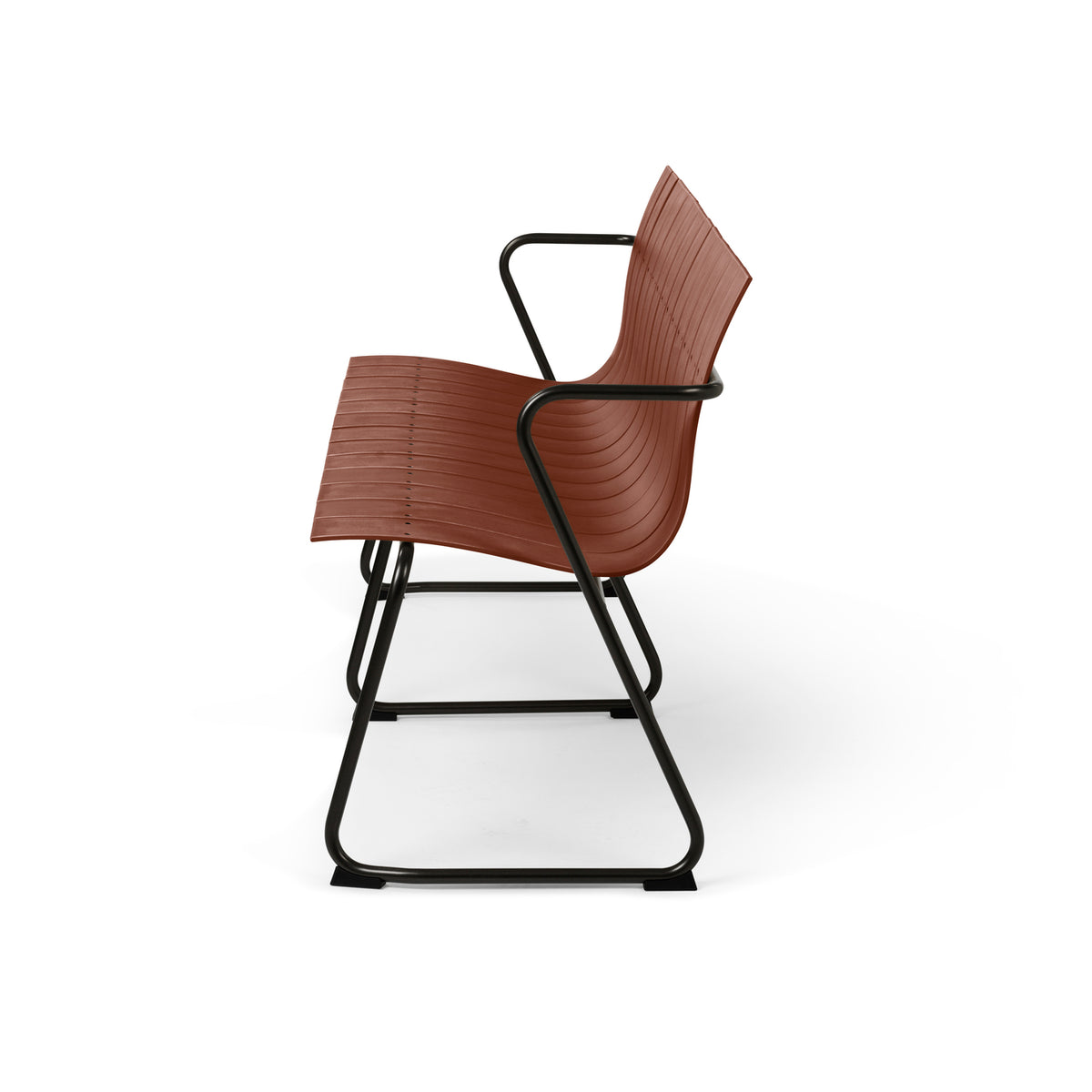 Mater Ocean Bench in Burnt Red, recycled post-consumer e-waste plastic