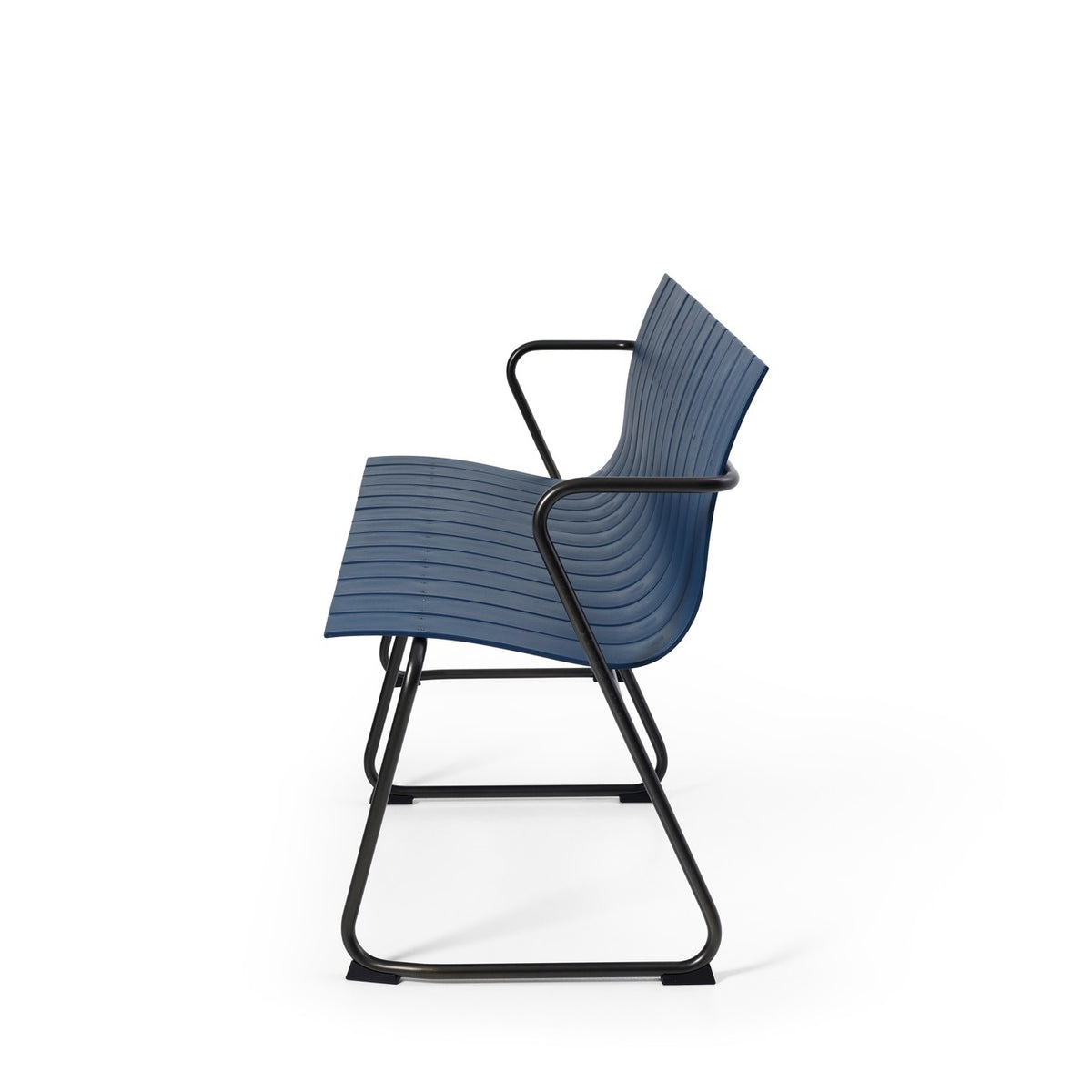 Mater Ocean Bench in Dusty Blue, recycled post-consumer e-waste plastic