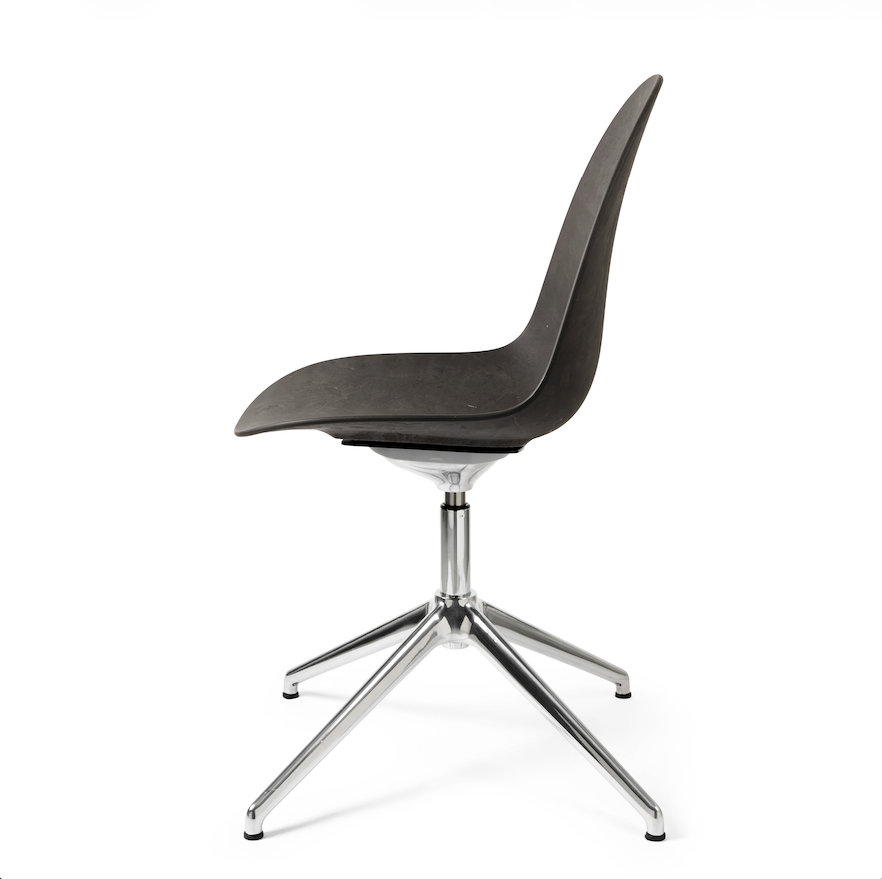 Mater Eternity Swivel Chair in Coffee Waste Black, side view, Matek shell on a polished aluminum base