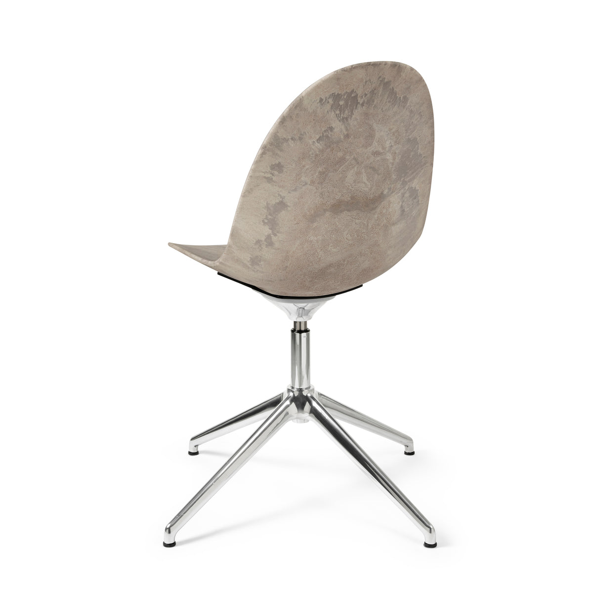 Mater Eternity Swivel Chair in Wood Waste Grey, rear view, Matek shell on a polished aluminum base