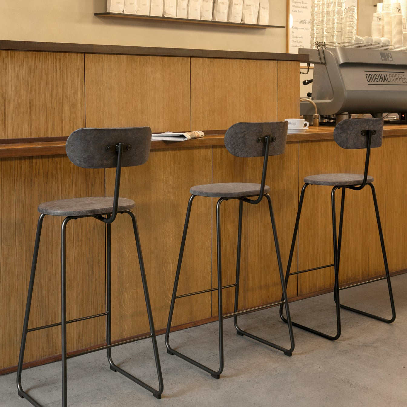 Mater Earth Stool with Backrest in solid wood, designed by Space Copenhagen