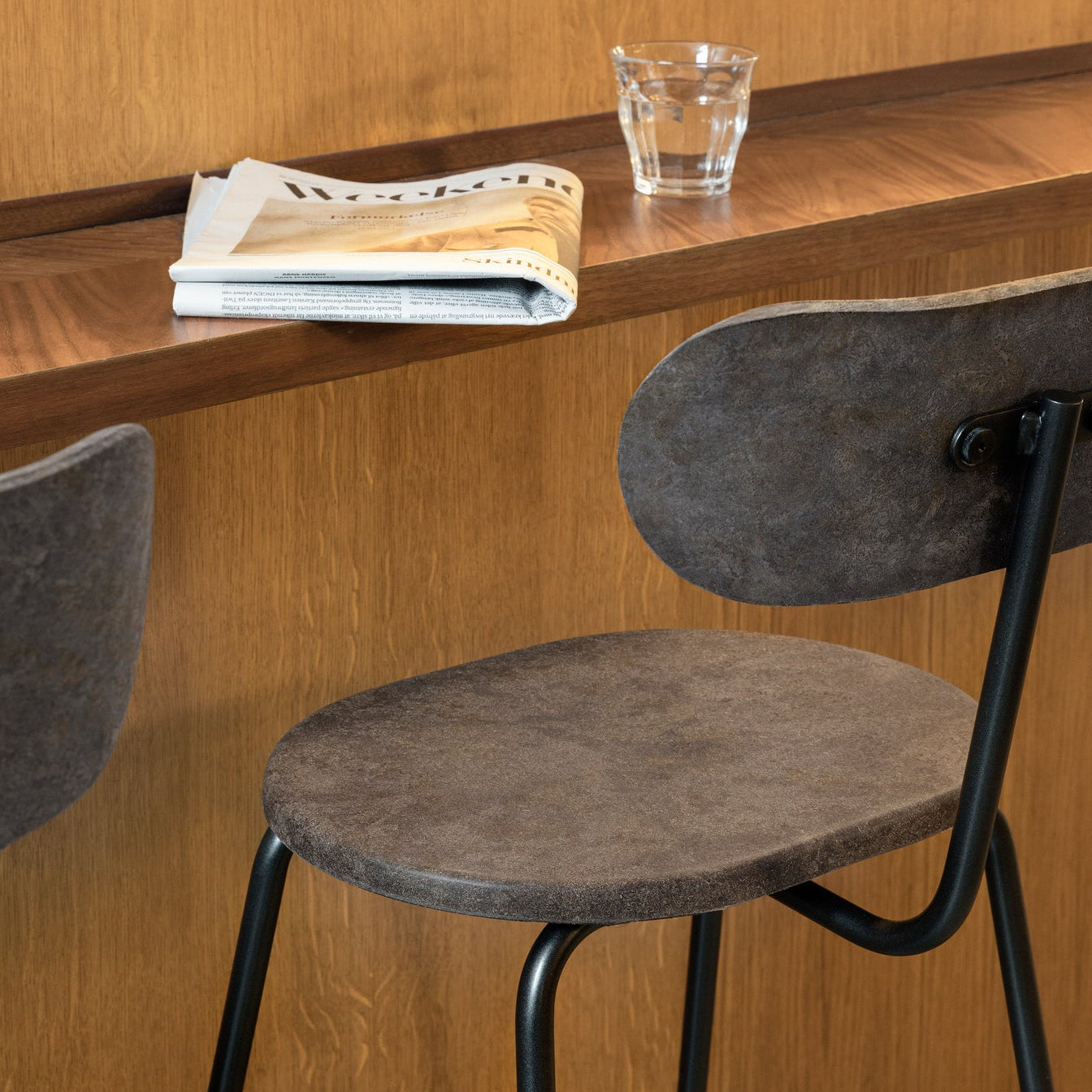 Mater Earth Stool with Backrest in solid wood, designed by Space Copenhagen