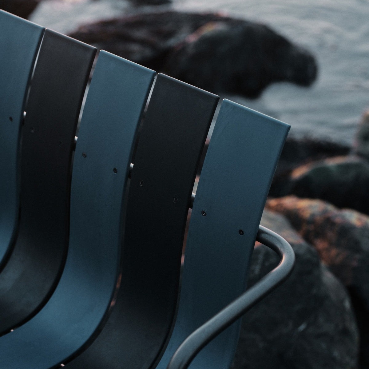 Detail of Mater Ocean Bench showing slats of recycled plastic waste