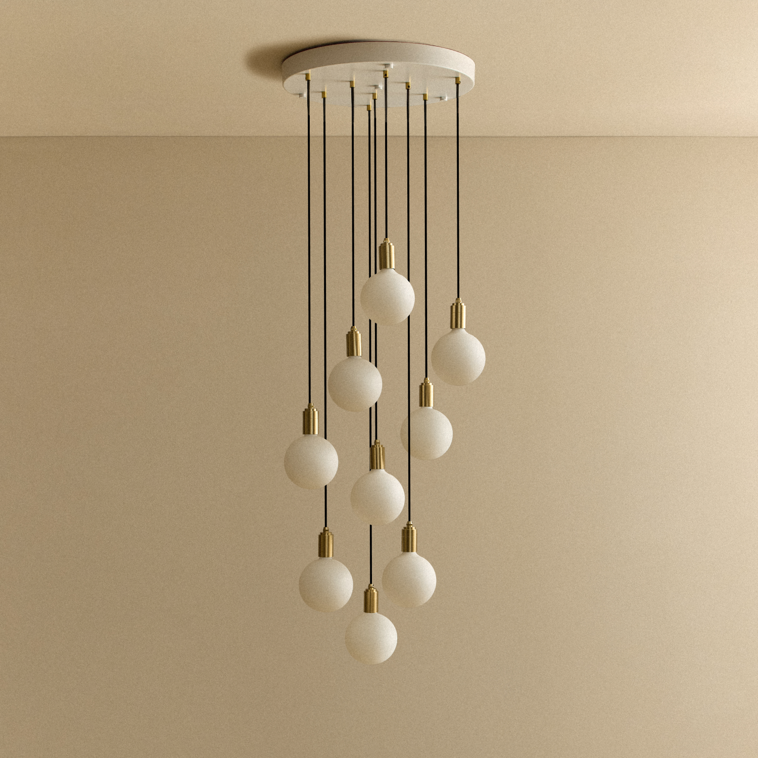 Tala Nine Pendant in Brass with Sphere IV bulbs, unlit