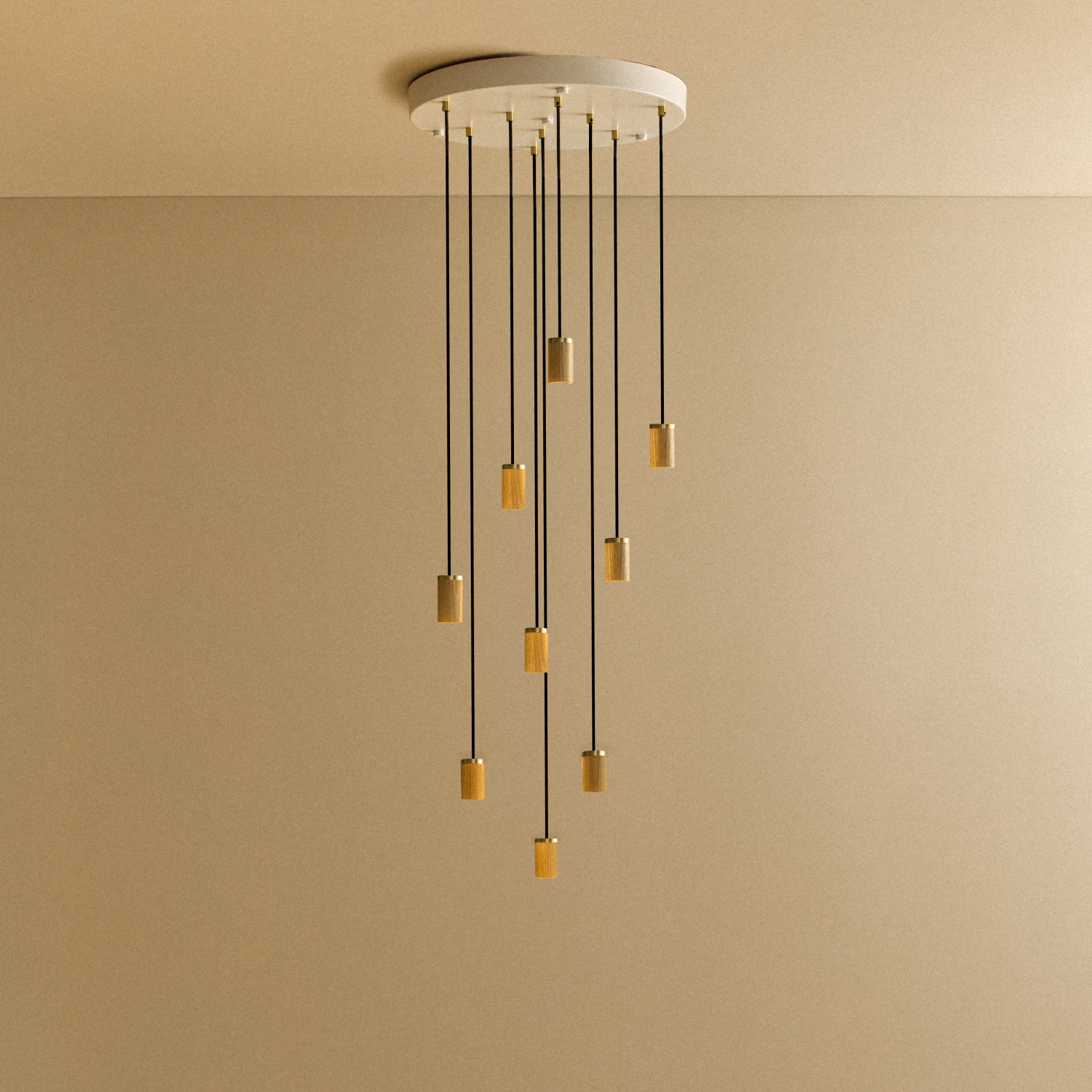 Tala Nine Pendant in Oak, fixture without bulb