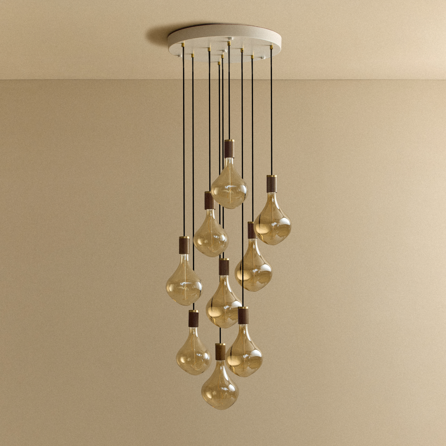 Tala Nine Pendant in Walnut with Voronoi II bulbs, unlit