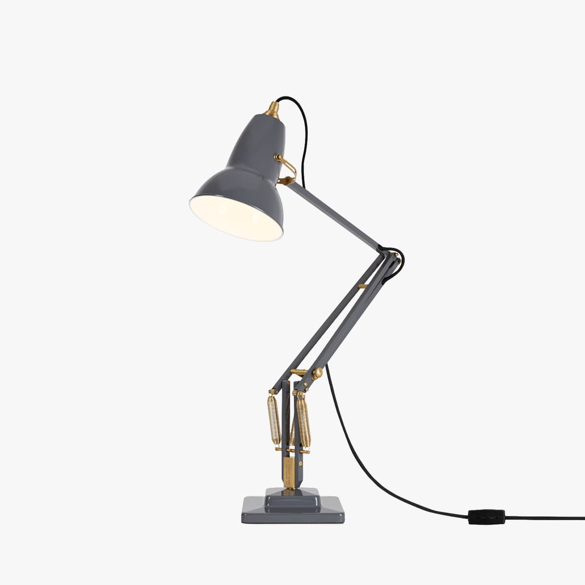 Anglepoise Original 1227 Brass Desk Lamp in Elephant Grey, alternate view, aluminum and brass