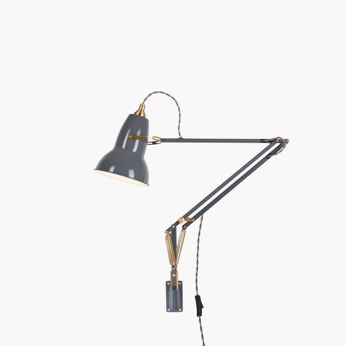 Anglepoise Original 1227 Mini Wall Mounted Lamp in Dove Grey, steel shade, aluminum arms and cast iron bracket