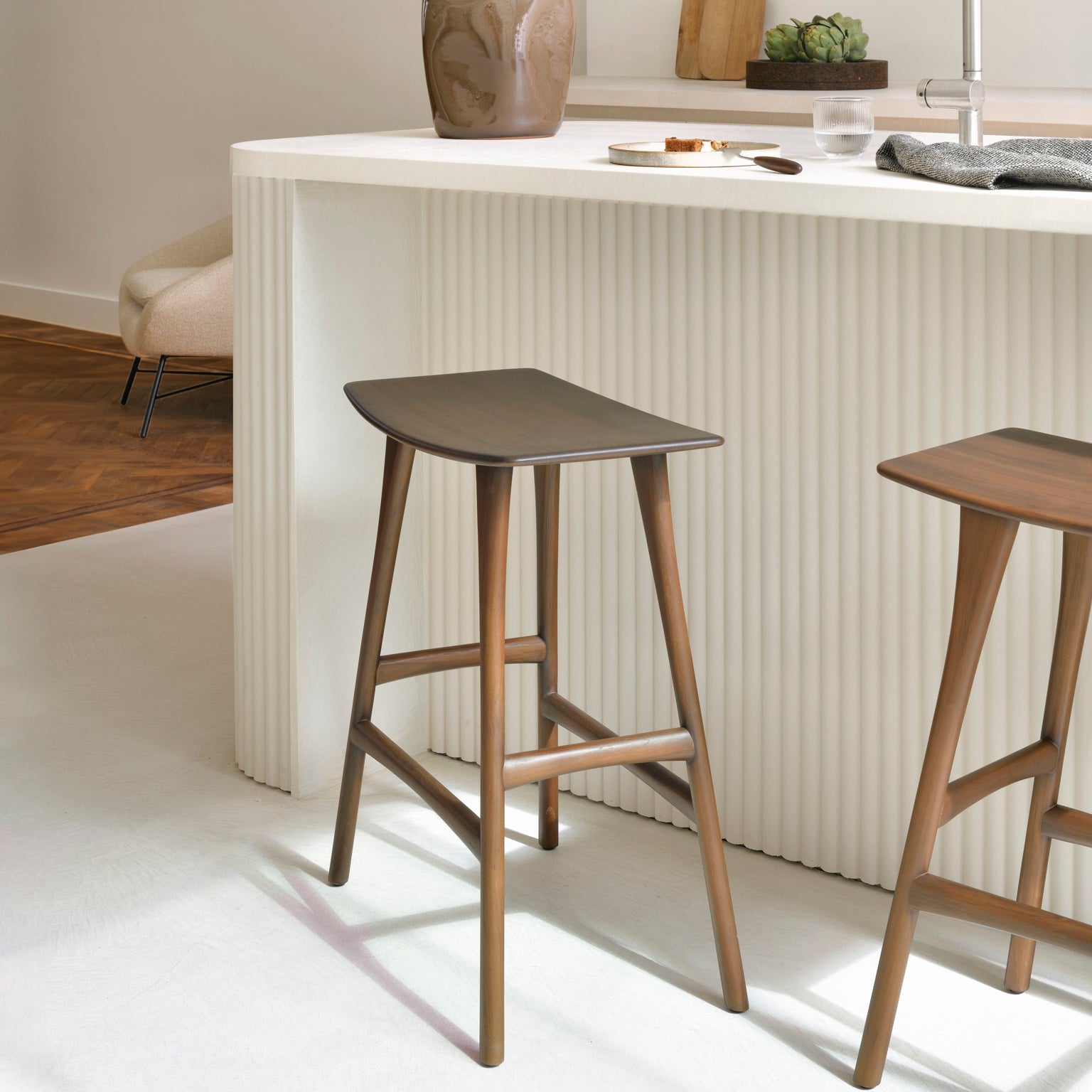 Ethnicraft Osso Stool, FSC-certified solid wood furniture by Belgian brand