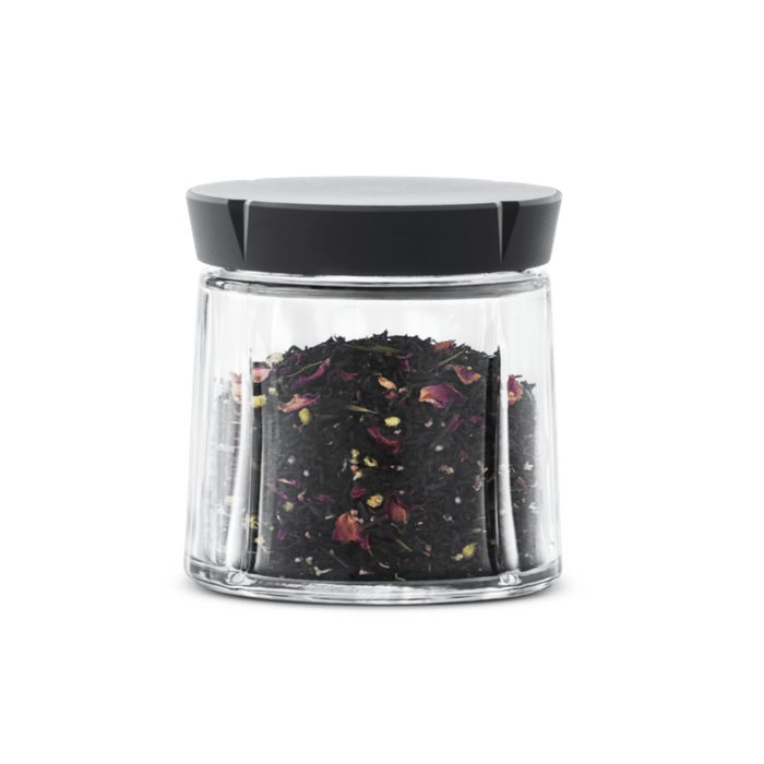 Rosendahl Grand Cru Storage Jar in glass with steel lid, designed by Erik Bagger, Danish design heritage.
