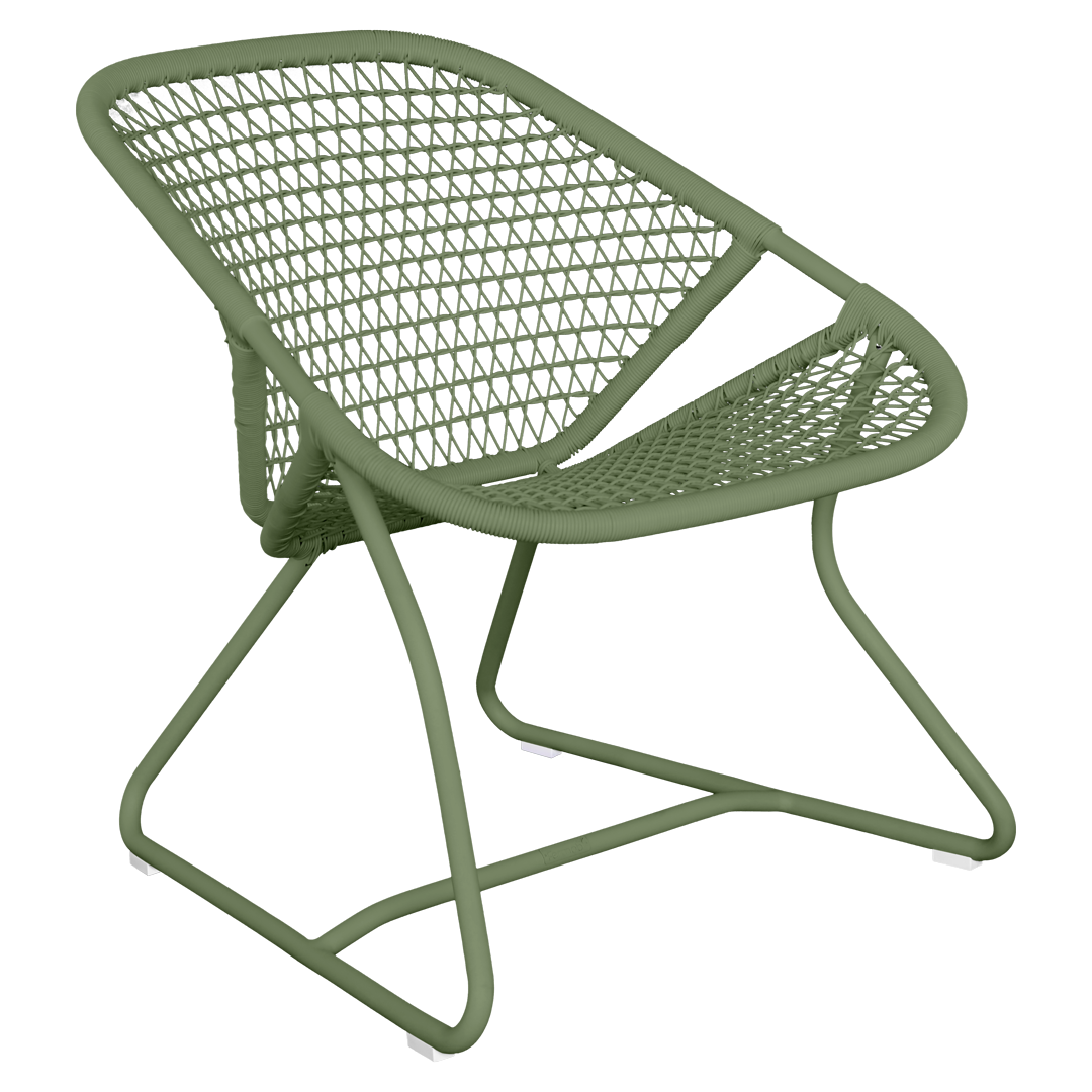 Fermob Sixties Low Armchair in Cactus powder-coated steel, outdoor lounge from France