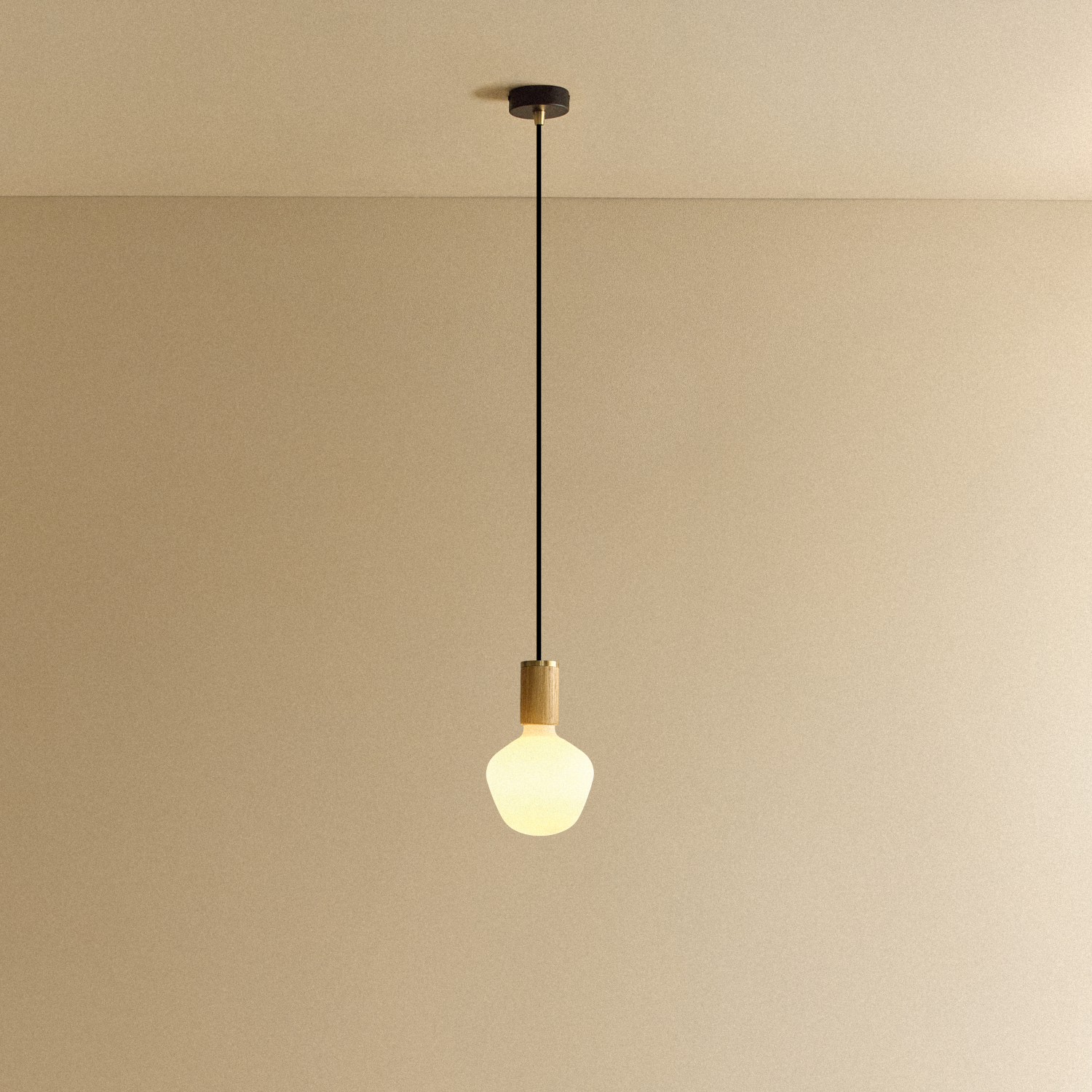 Enno Pendant Light in Oak, illuminated