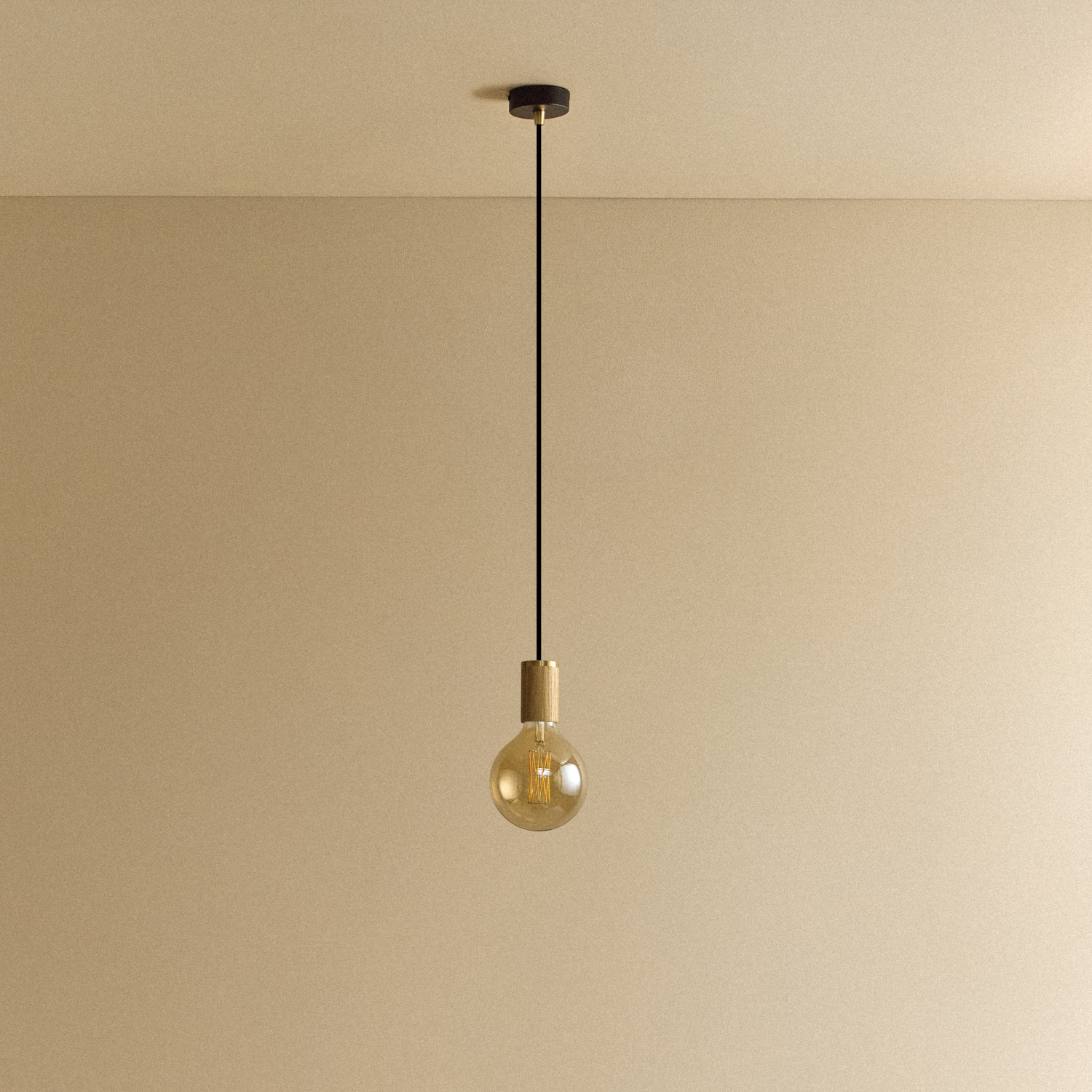 Gaia Pendant Light in Oak, unlit
