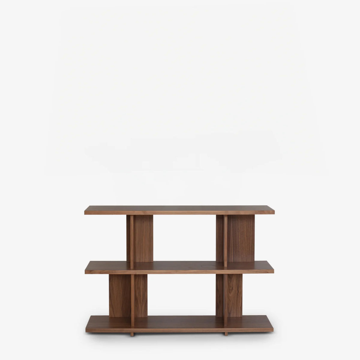 Case Strata low shelving in walnut, front view
