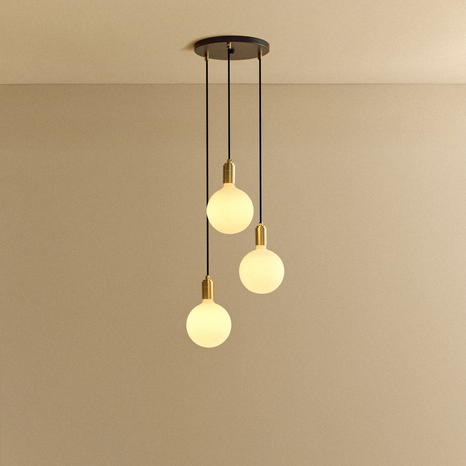 Tala Triple Pendant in Brass with Sphere IV bulbs — brass ceiling pendant