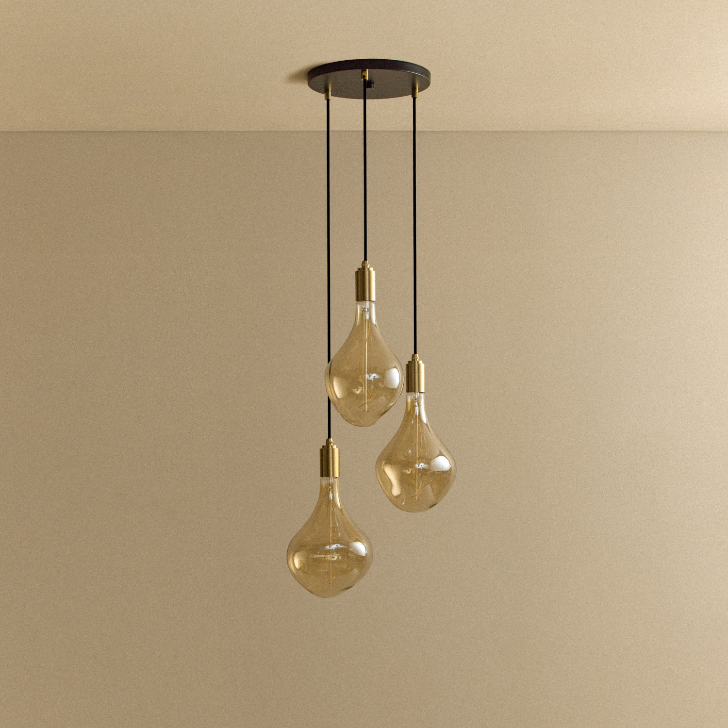 Tala Triple Pendant in Brass, Voronoi II bulb off