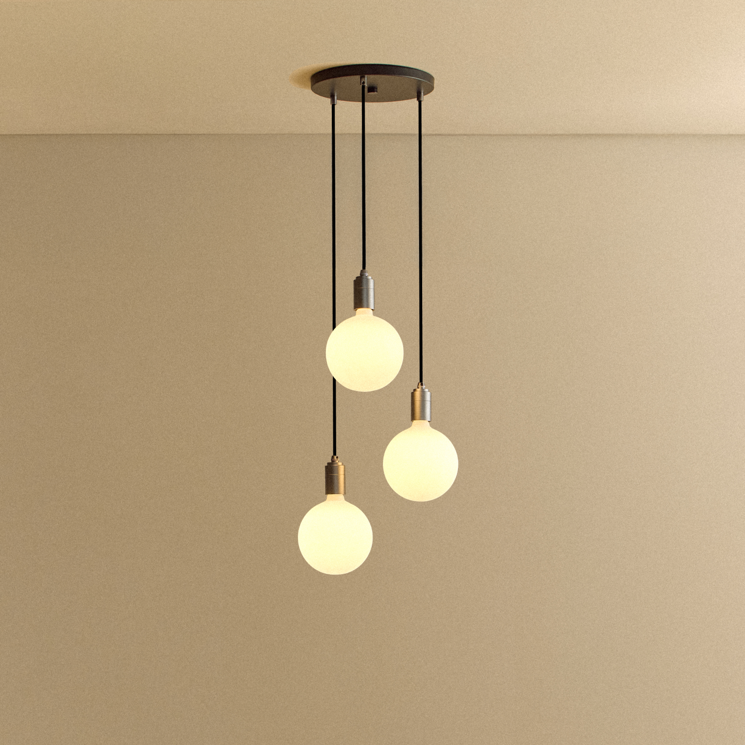 Tala Triple Pendant in Graphite with Sphere IV bulbs — aluminum and steel pendant light
