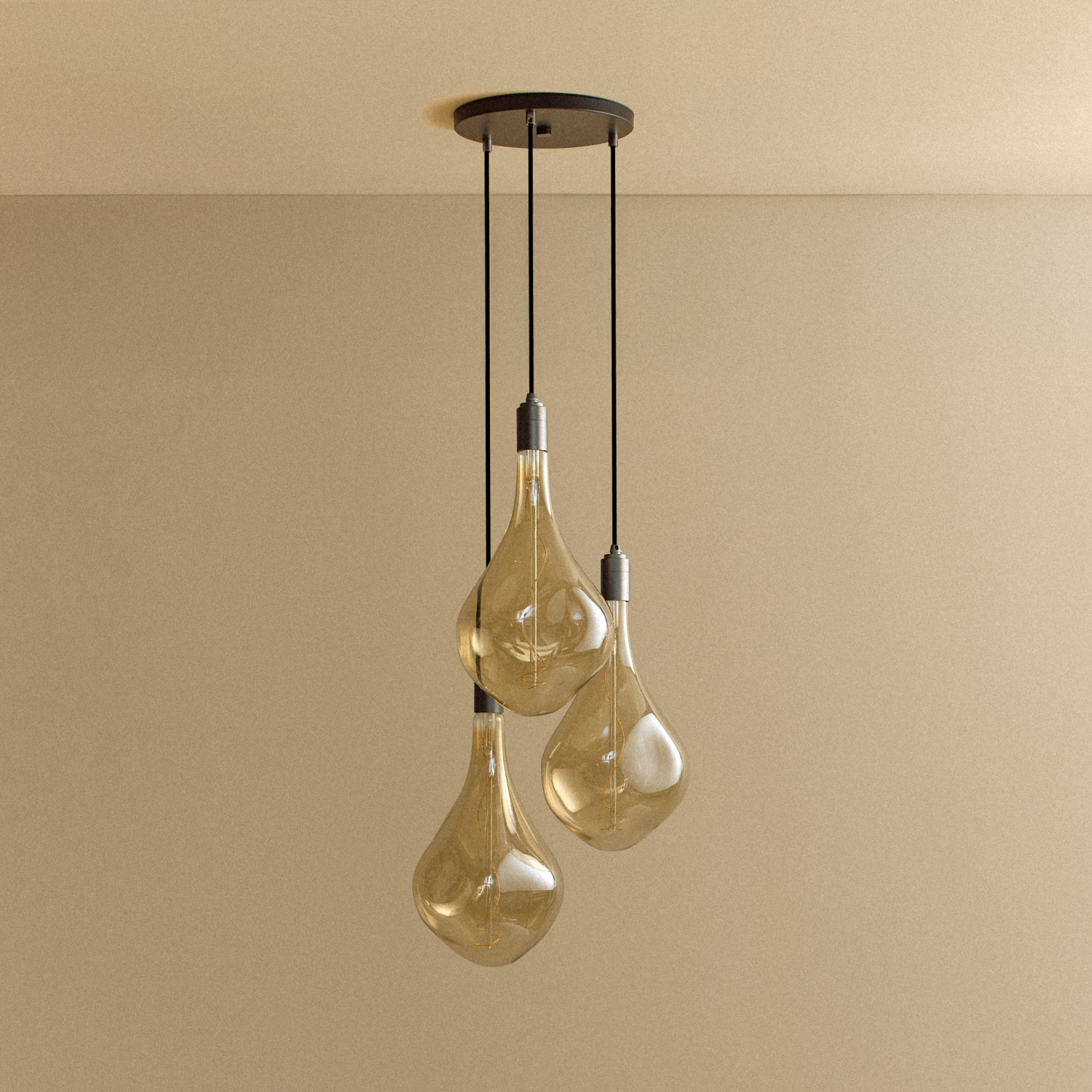 Tala Triple Pendant in Graphite, Voronoi III bulb off