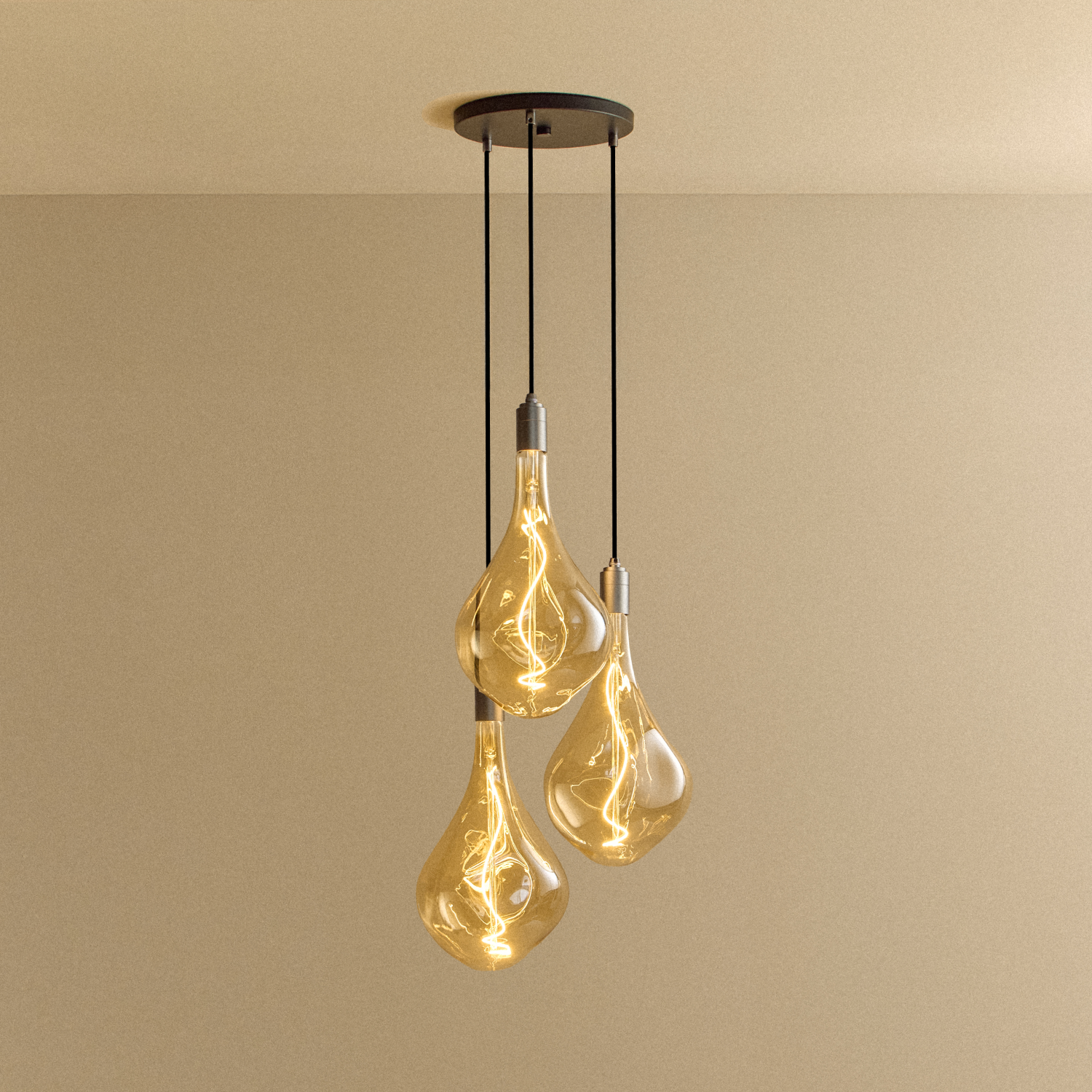 Tala Triple Pendant in Graphite with Voronoi III bulbs — aluminum and steel pendant light