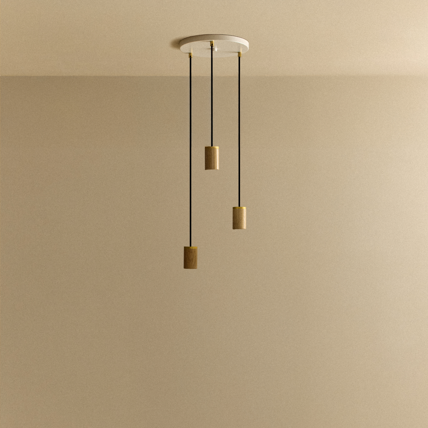 Tala Triple Pendant in Oak — oak and brass ceiling pendant