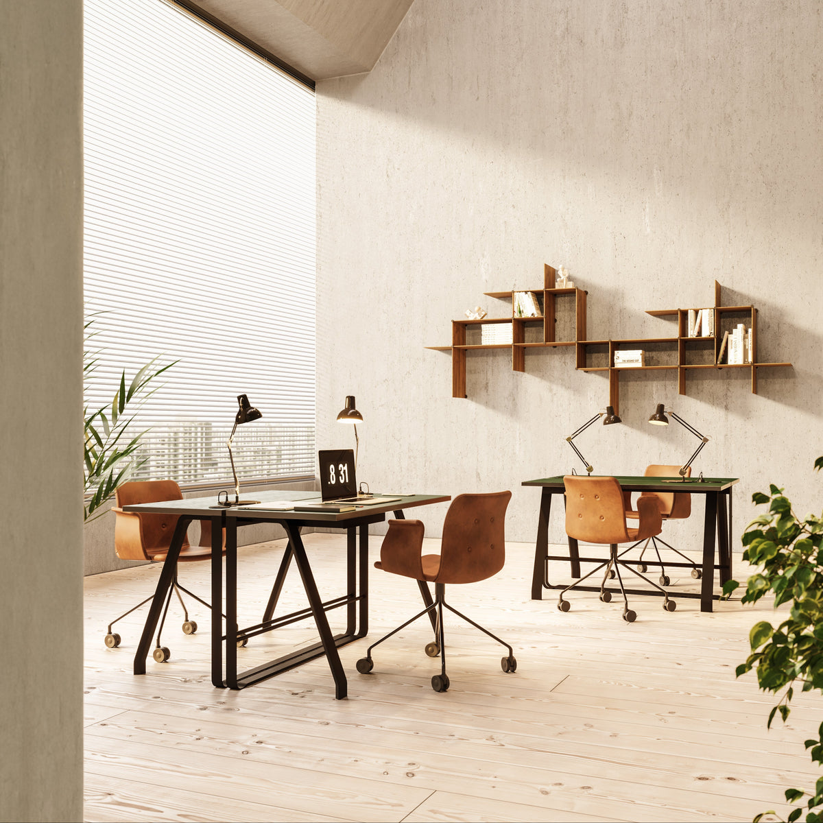 Bent Hansen Up the Wall Shelf Set in walnut-look laminate, styled in an interior setting, laminate