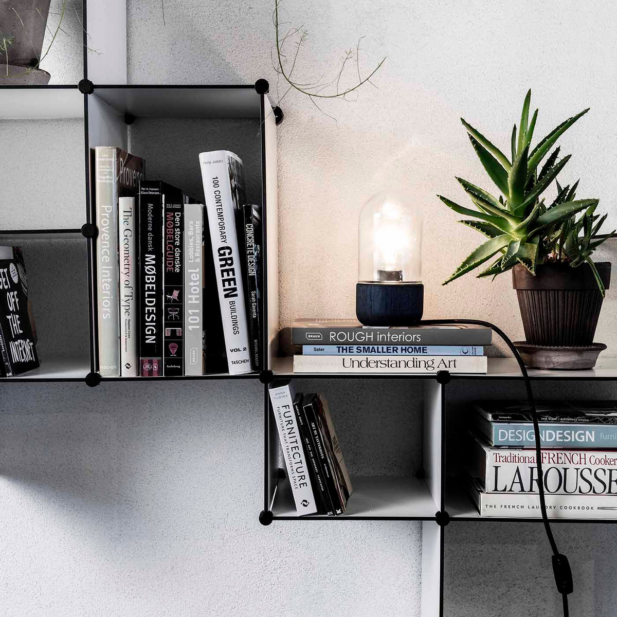 Bent Hansen Up the Wall Shelf Set in white, styled in an interior setting, laminate