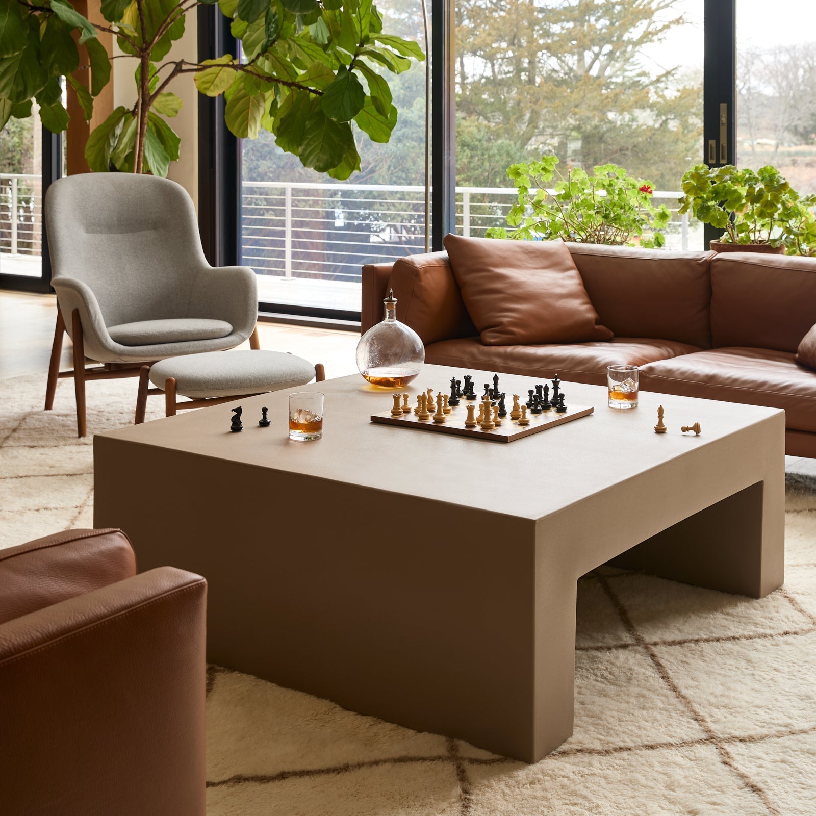 Heller Vignelli Table, styled in a living room, designed by Massimo Vignelli