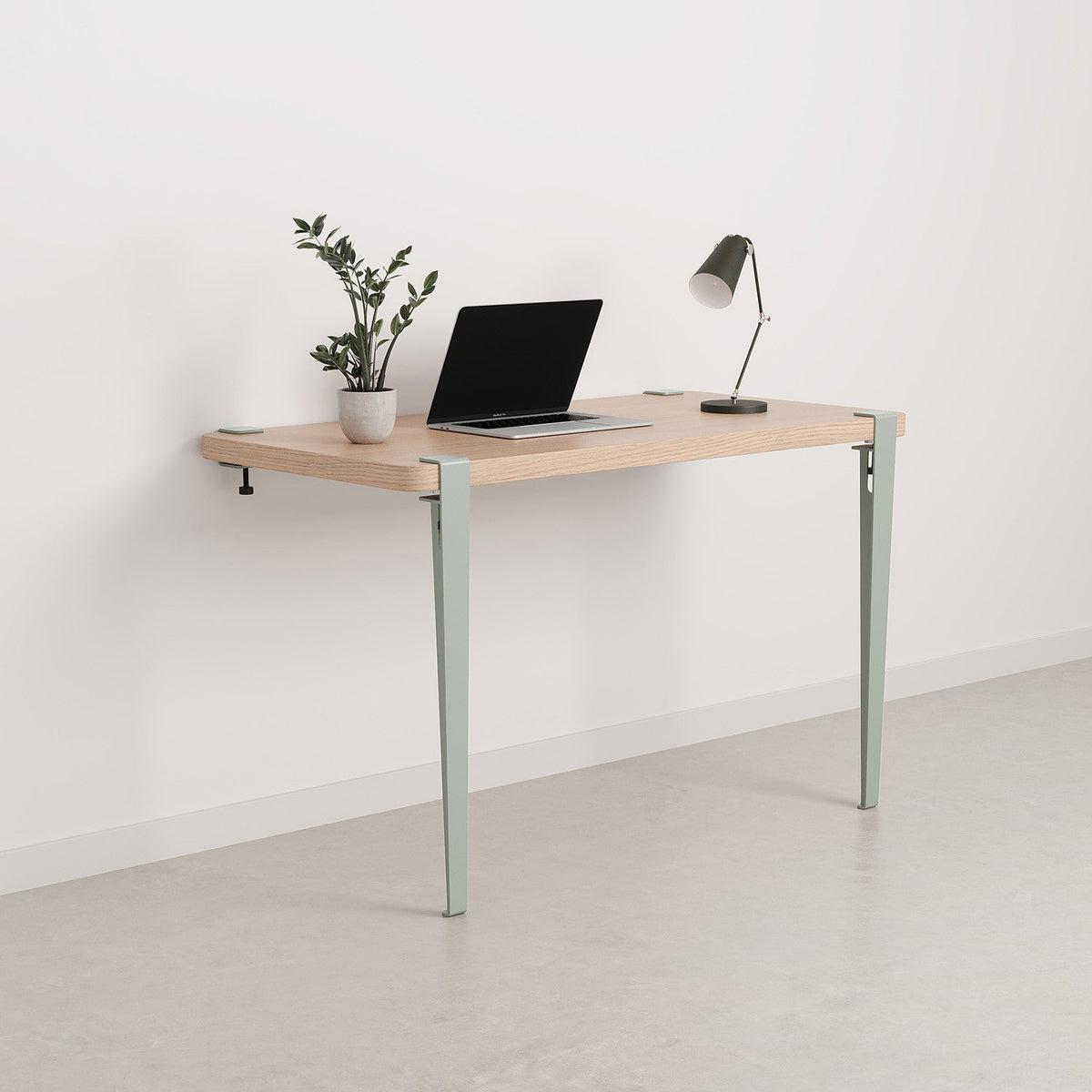Tiptoe Wall Desk 120 x 60 cm in Eucalyptus Gray, oak veneer top on powder-coated steel