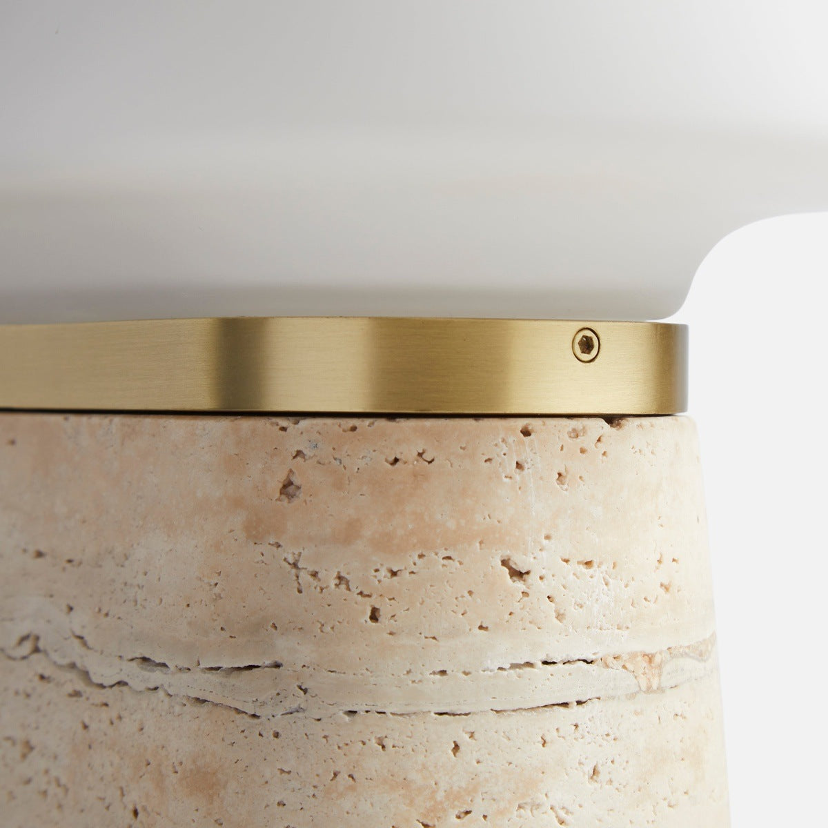 WOUD Nova Travertine Table Lamp in travertine and opal glass designed by Andreas Bergsaker