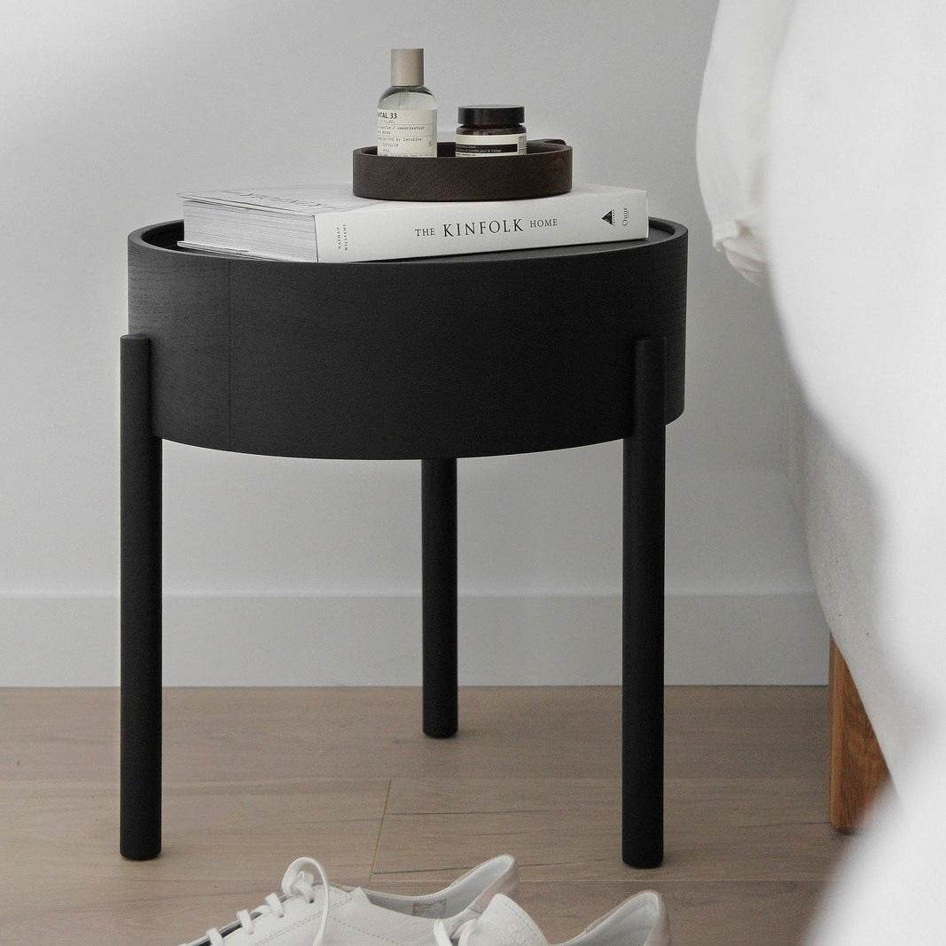 WOUD Arc Side Table in FSC-certified solid oak styled in a living room