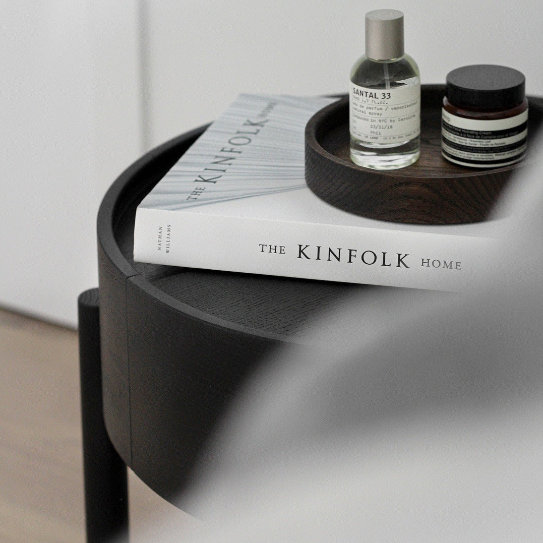 WOUD Arc Side Table in FSC-certified solid oak styled in a living room