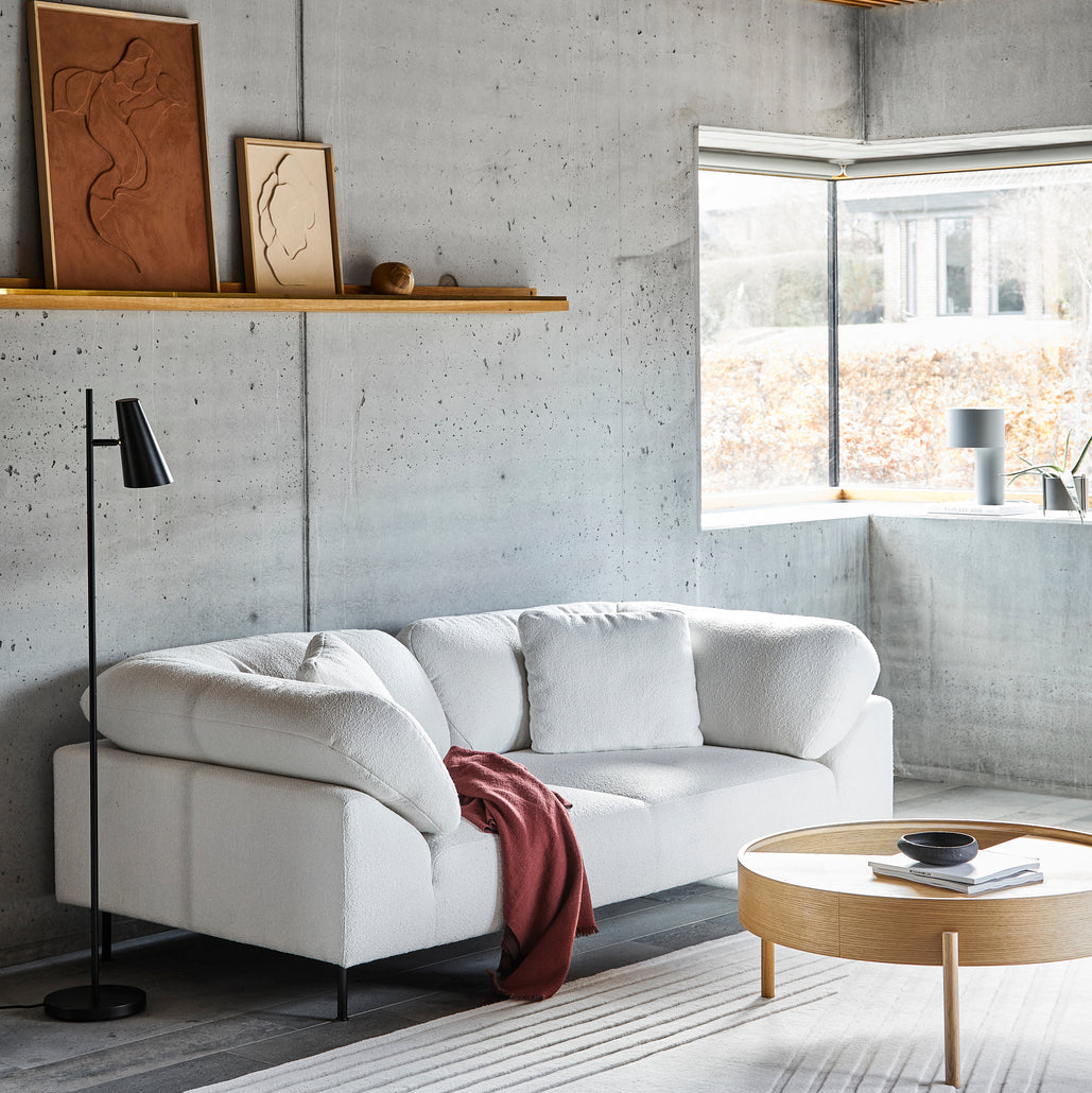 WOUD Cono Floor Lamp in powder-coated steel styled in a living room