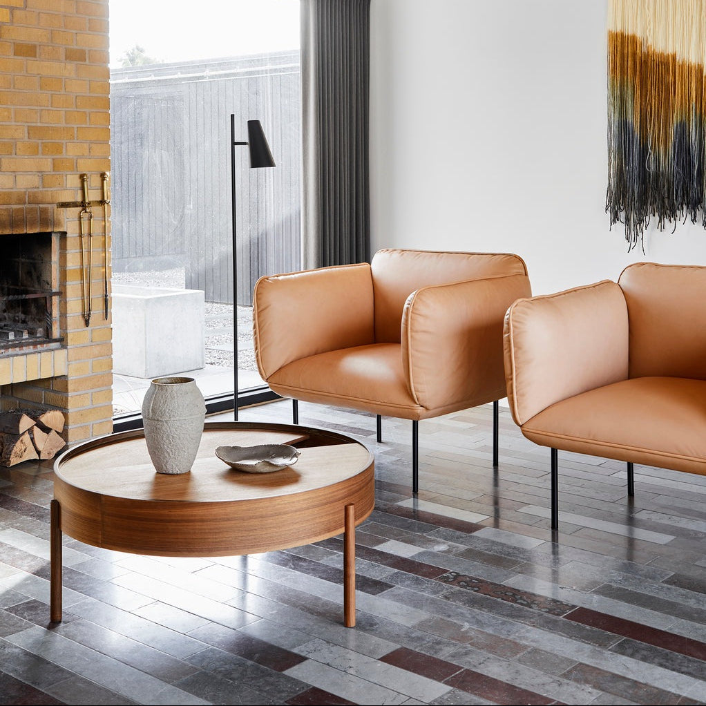 WOUD Cono Floor Lamp in powder-coated steel styled in a living room