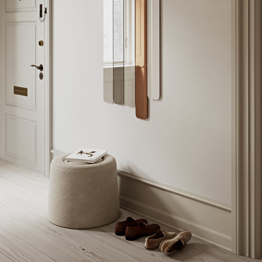WOUD Praline Pouf in upholstered fabric designed by Mia Hamborg