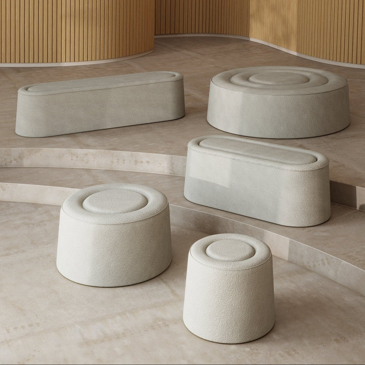 WOUD Praline Pouf in upholstered fabric designed by Mia Hamborg