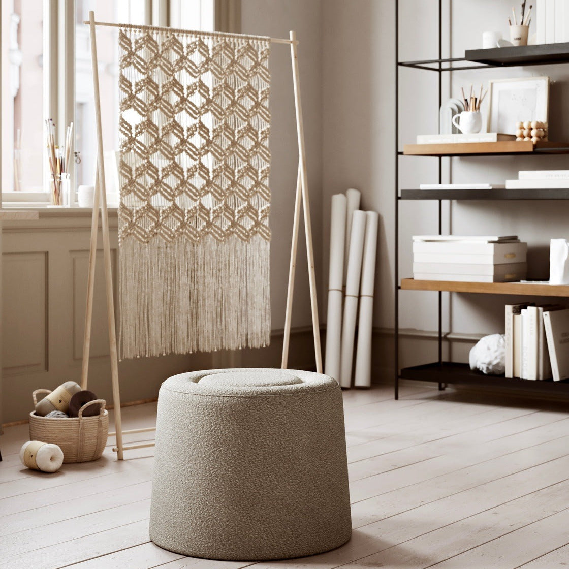 WOUD Praline Pouf in upholstered fabric designed by Mia Hamborg