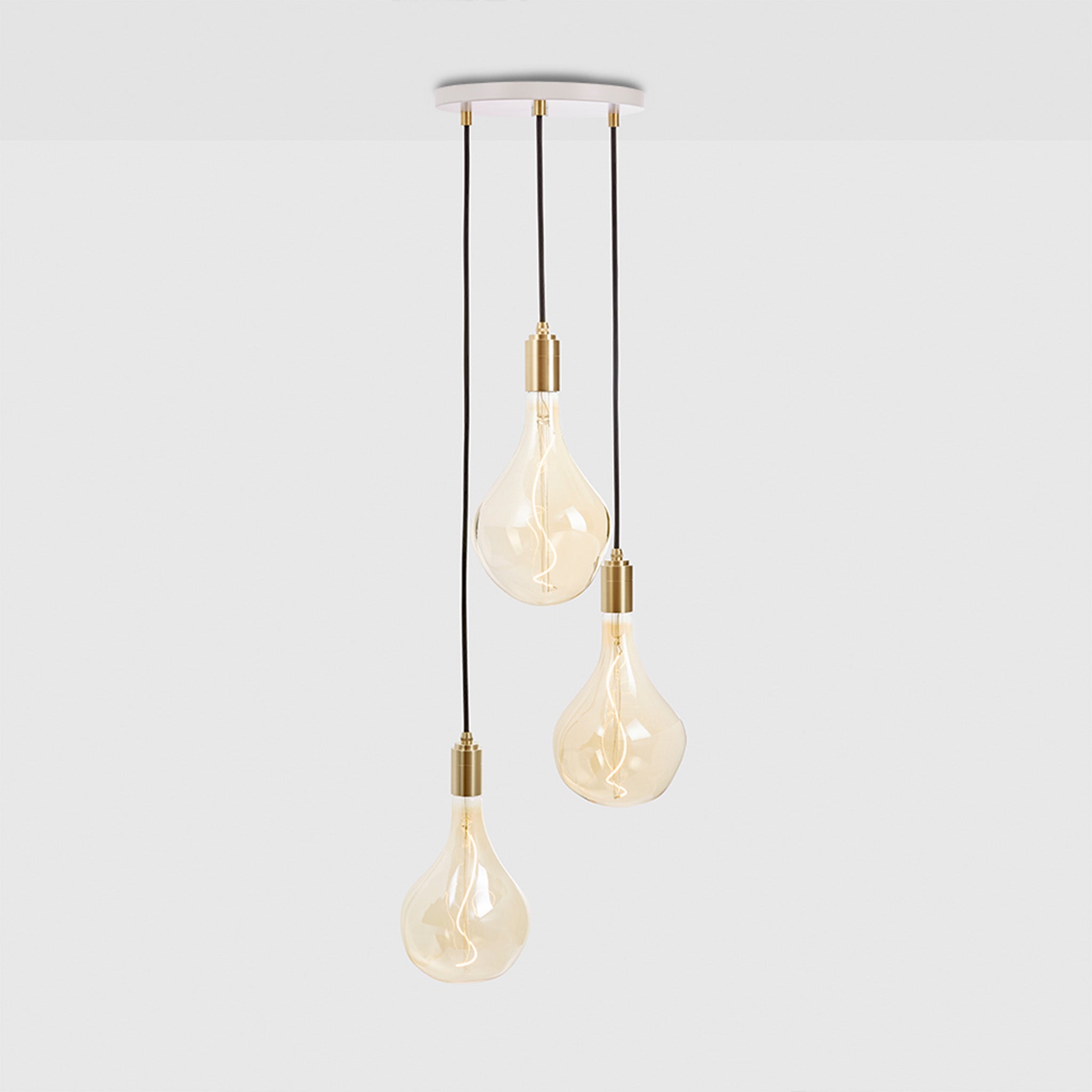 Tala Triple Pendant in Brass with Voronoi II bulbs, white canopy
