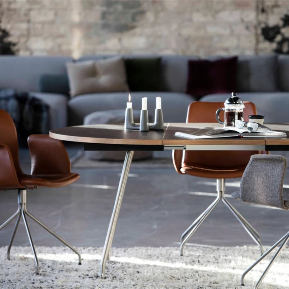 Primum Lounge Chair with Arms - Cognac Leather, Stainless Steel Base