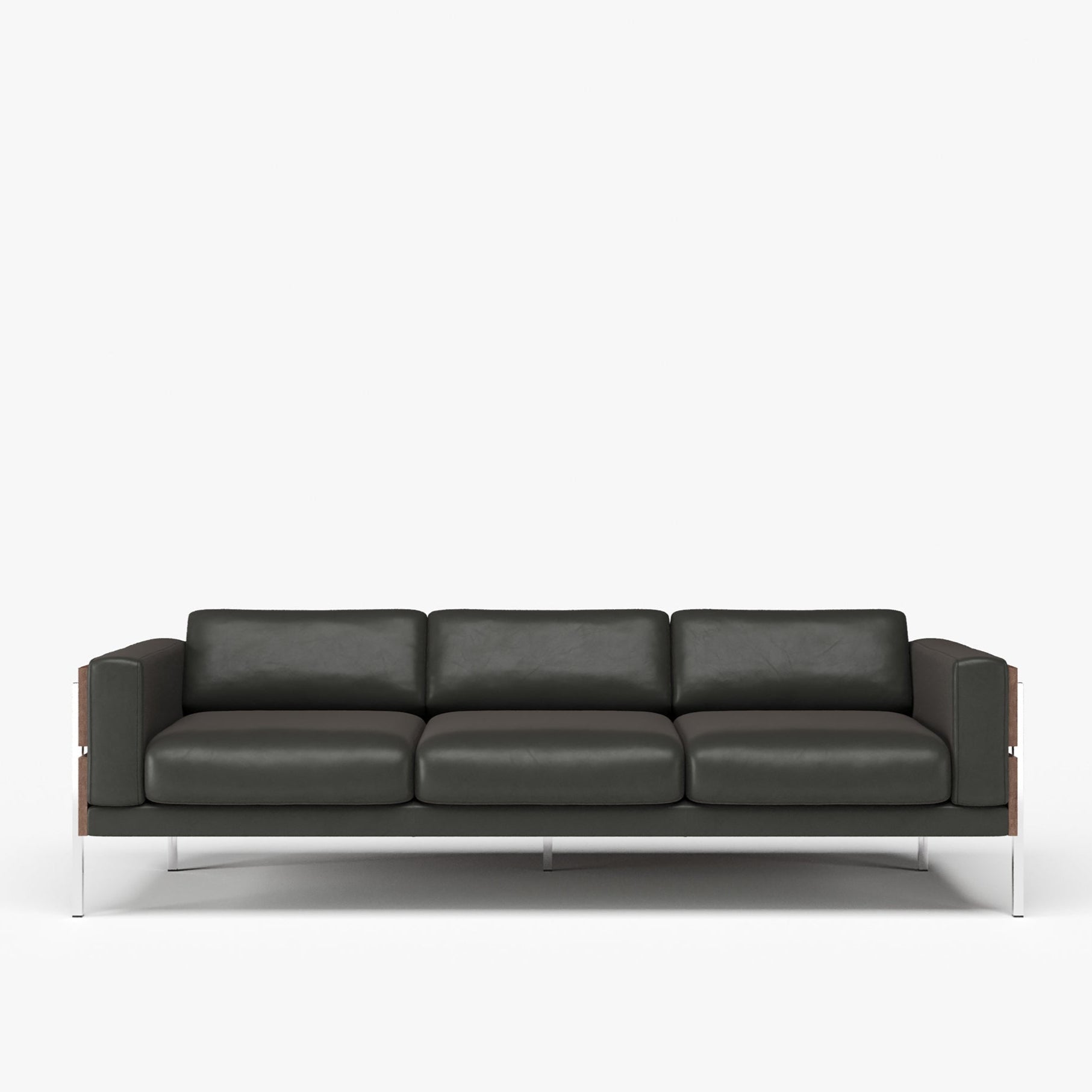Forum 3-Seater Sofa in Walnut with Black Leather, front view