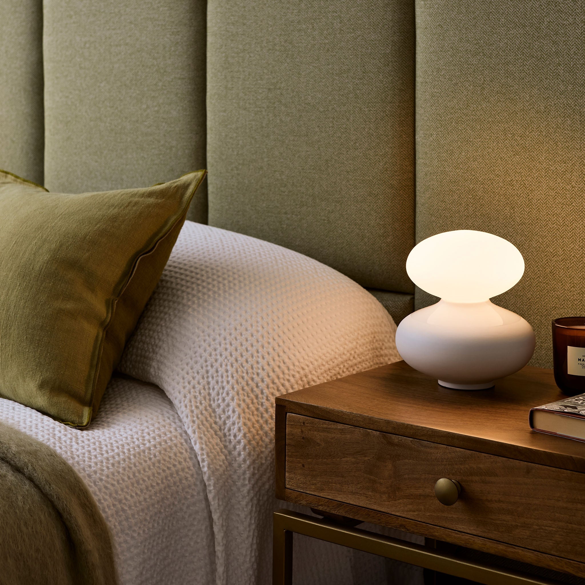 Tala Reflection Oval Table Lamp, alternate bedside lifestyle setting